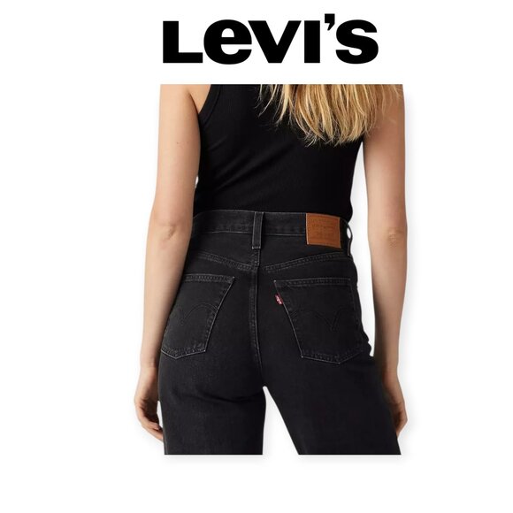 Levis Ribcage Wide Leg Jeans Black Size 25 Super High Rise Vintage Fit - Picture 1 of 16